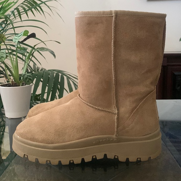 SKECHERS VTG 90’s Y2K Suede Leather Sherpa Lined Chunky Platform Boots - Picture 7 of 11